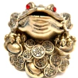 Broasca Feng Shui dimensiune mare, amuleta banilor cu pietre rosii si monede chinezesti, 13 cm