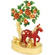 Cal cu Floare de Piersic si copac cu pepite, obiect feng shui pentru noroc in dragoste, metal multicolor