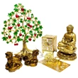Set statuete Buddha medicinei cu zeita Lakshmi si testoasa dragon, pomul abundentei si cufarul alb al bogatiei, amuleta 8 simboluri si card