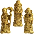 Cei trei intelepti Fuk Luk Sau, set figurine Feng Shui pentru canalizarea dorintelor, statuete auriu