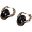 Cercei rotunzi agat negru, piatra naturală 8 mm, cerc inoxidabil argintiu