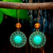 Cercei Turcoaz cu piatră naturală, cercei lungi Boho vintage