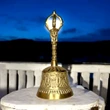 Clopot tibetan cu dublu dorje, pentru energizare si curatare locuinta, metal vintage 14,5 cm