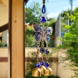 Clopotei metalici de vant cu fluture si ochi magic norocos, decoratiune casa si gradina cu simboluri de relatii armonioase, 26 cm