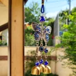 Clopotei metalici de vant cu fluture si ochi magic norocos, decoratiune cu simboluri de relatii armonioase, casa si gradina 26 cm