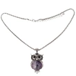 Colier Ametist pandantiv bufnita cu lantisor tip tennis argintiu ajustabil, piatra 3.5 cm mov