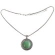 Colier aventurin, pandantiv cu lantisor tip tennis argintiu ajustabil, piatra rotund sau oval 3.5 cm verde