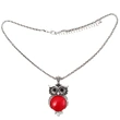 Colier Jasp rosu pandantiv bufnita cu lantisor tip tennis argintiu ajustabil, piatra 3.5 cm