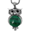 Colier Malachit pandantiv bufnita cu lantisor tip tennis argintiu ajustabil, piatra 3.5 cm verde