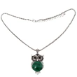 Colier Malachit pandantiv bufnita cu lantisor tip tennis argintiu ajustabil, piatra 3.5 cm verde