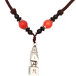 Talisman norocos pagoda, colier cu bijuterie feng shui protectie ghinion, argintiu si snur negru