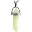 Pandantiv Jad fluorescent, piatra magică în set cu lănțisor oțel inoxidabil, cristal natural hexagonal 34 mm dublu vârf 
