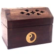 Suport conuri parfumate Yin Yang, cufar cu piesa metalica rotunda pentru ardere, lemn, 8 cm maro