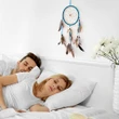 Dream catcher 1 cerc mare ornament protectie cosmaruri, cu margele si pene albe si maro, albastru