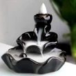 Fantana fum Floare, suport 2 conuri fumigene parfumate si betisoare, ceramica negru
