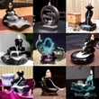 Fântână Lotus în Mână, suport de aromaterapie cu 2 conuri backflow pentru relaxare și protecție, 10 cm negru