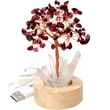 Copacel Granat cu lumina, pietre semipretioase  pentru atingerea scopurilor, obeliscuri cristal pe soclu lemn si cablu usb, negru rosu
