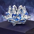 Lotus albastru decoratiune din cristal de sticla tip nufar, amuleta feng shui pentru armonie, 8 cm