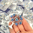 Magnet frigider copacei decorativi cu ochiul magic albastru, popular ca Ochiul Horus simbol de protectie, 5 cm argintiu