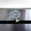 Magnet frigider copacei decorativi cu ochiul magic albastru, popular ca Ochiul Horus simbol de protectie, 5 cm argintiu