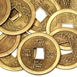 Monede chinezesti feng shui, ideograme norocoase pentru bani, metal auriu 23 mm