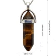Pandantiv Ochi de tigru, piatra îndeplinirii viselor în set cu lănțisor oțel inoxidabil, cristal natural hexagonal 34 mm dublu vârf maro