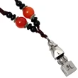 Talisman norocos pagoda, colier cu bijuterie feng shui protectie ghinion, argintiu si snur negru