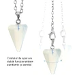 Pendul cristal cuart Opal, utilizat pentru raspuns la intrebari, incurajeaza exprimarea trairilor, set cu lant usor pentru colier