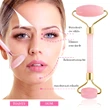 Rola masaj facial cuart roz, dispozitiv cu 2 role piatra semipretioasa pentru elasticitate piele si stimulare, 15 cm
