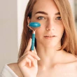 Rola facială pietre turcoaz, dispozitiv 2 role piatra semiprețioasă pentru elasticitate piele și stimulare, 15 cm