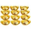 Set 12 bucati Pepite, amuleta feng shui de bani, auriu 5 cm in suport rosu