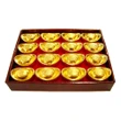 Set 12 bucati Pepite, amuleta feng shui de bani, auriu 5 cm in suport rosu