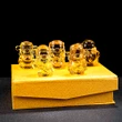 Set statuete Buddha FuLuShouXiCai, 5 binecuvantari ale familiei pentru prosperitate in casa, cristal Citrin galben cutie cadou cu satin