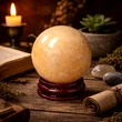 Set sfera piatra naturala calcit cu suport lemn