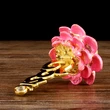 Silaba Hum pe lotus cu mantra Akshobhya, obiect feng shui pentru căsătorie, metal auriu roz 7.5 cm