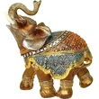 Elefant cu trompa in sus, statueta pentru bogăție, 2 modele auriu și maro 13 cm