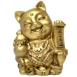 Pisica Maneki Neko pe pepite, remediu feng shui pentru protecție și prosperitate, rășină aurie 8 cm