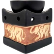 Lampa aromaterapie elefant cu trompa in sus, vas uleiuri esentiale si lumanari, gama profesionala HEM ceramica negru si crem, 8 cm