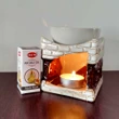Lampa aromaterapie elefant cu trompa sus, suport lumanari si uleiuri esentiale, vas ceramica gama HEM profesionala, 8.3 cm alb maro 