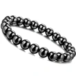 Set bratara Hematit cu felicitare personalizata, piatra protectie 6 mm, femei barbati elastica negru