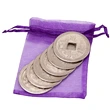 Sac cu 8 monede chinezesti argintii 40 mm, set amulete bani pentru bunastare si armonie