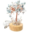 Copacel Acvamarin cu lumina, pietre semipretioase pentru curaj si impacare, obeliscuri cristal pe soclu lemn si cablu USB, albastru deschis bleu

