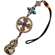 Amuleta protectie sanatate Wu Lou cu lilieci pestii Koi lotus, accesoriu premium pentru casa, masina sau geanta, metal broderie argintiu snur 190 mm
