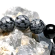Set bratara Obsidian Fulg de Nea cu felicitare personalizata, piatra impotriva pericolelor, pietre semipretioase rotunde negru cu alb