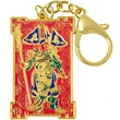 Breloc Kuan Kung cu 5 steaguri Dragon, amuleta feng shui de protectie impotriva ostilitatilor, ghinioanelor si tradarii, metal rosu