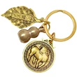 Breloc zodia Capră cu WuLou, amuletă feng shui pentru sănătate și adaptabilitate, metal solid auriu 6 cm