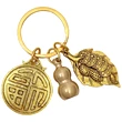 Breloc zodia Șobolan cu Wu Lou, amuletă feng shui pentru sănătate și carieră, metal solid auriu 6 cm