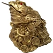 Broasca feng shui Chan Chu, broaste mari cu drumul vietii din pietre rosii si moneda cu ideograme, amuleta pentru bunastare, statueta auriu 140 mm