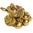 Broasca raioasa Feng Shui cu pietre rosii si monede, talisman pentru bani, noroc in dragoste si de bogatie in casa, auriu 55 mm