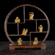 Set 6 Buddha veseli in cutie rosie, pentru dragoste si castiguri multiple, simbol al bucuriei prin iluminare divina, obiect feng shui auriu
